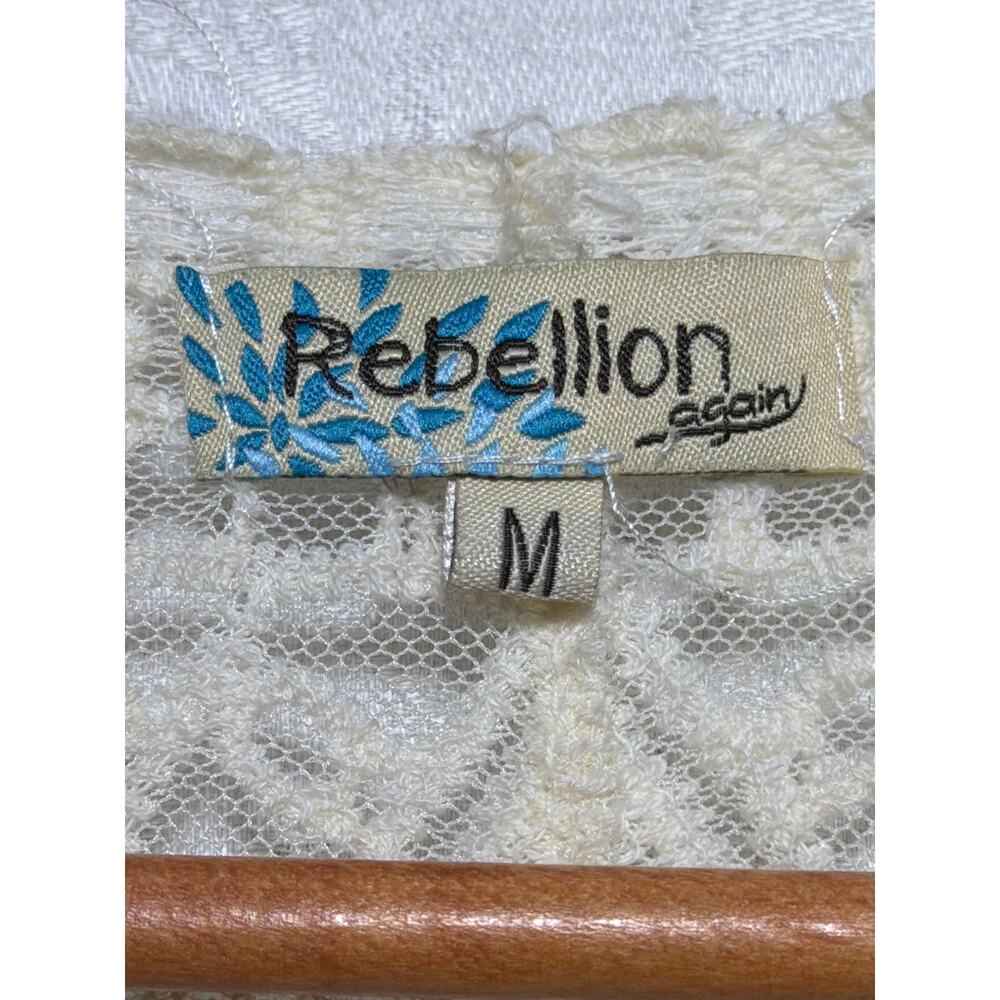 Rebellion Lace Cardigan Medium Cream Long Line Duster Open Short Sleeve Boho - Picture 5 of 7